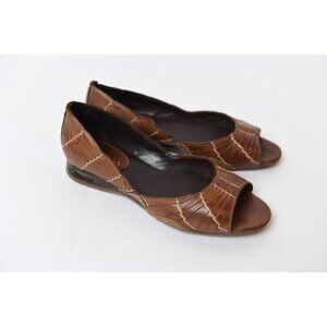 Cole Haan Women's Air Bria Huarache Brown Leather Woven Peep Toe Flat Size 6 B